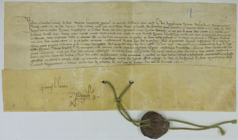 Photographie d'une lettre de Jean Chandos issue des archives de Gourdon